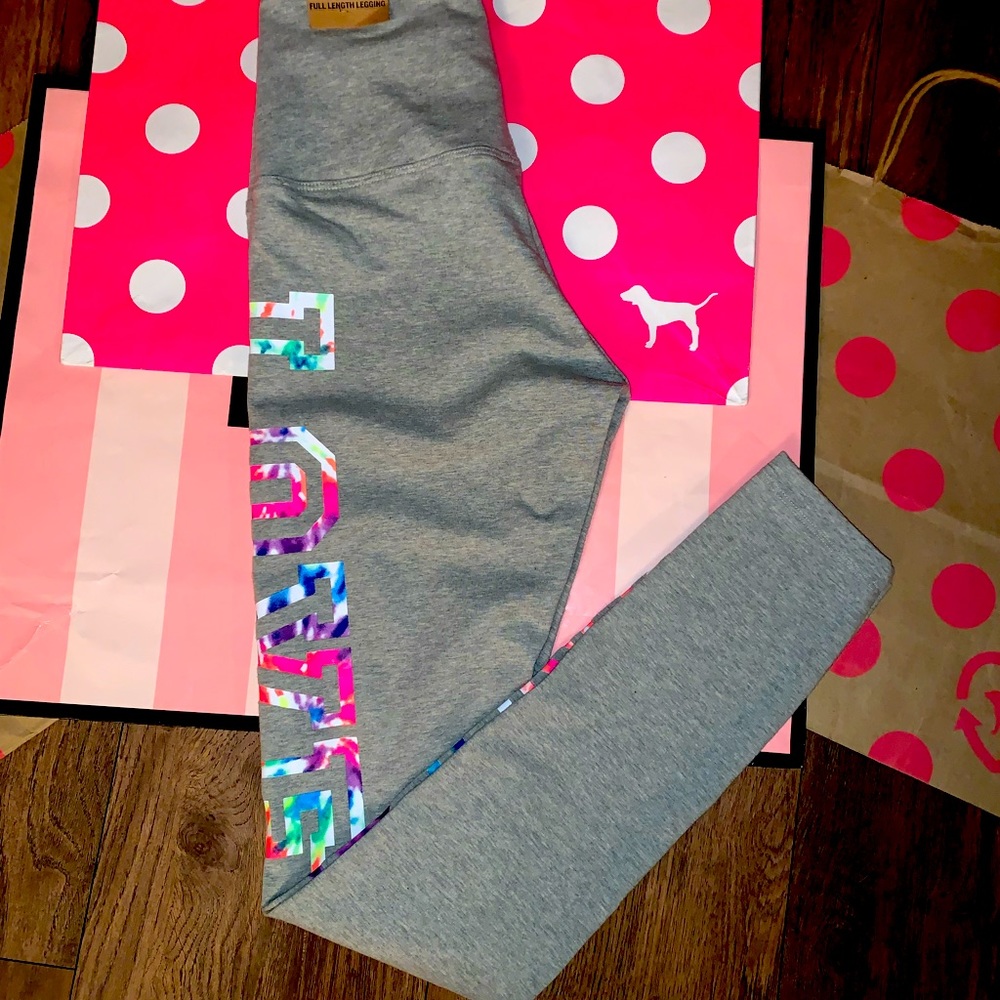 NEW VS PINK size XS Neon Tie Dye Logo High Waist Full Length Legging. - Picture 1 of 11